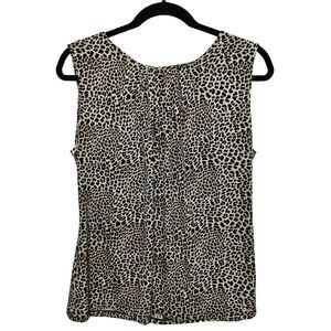 Calvin Klien Career Wear Leopard Print Wide Strap Pleated Neckline Tank Top Sz L